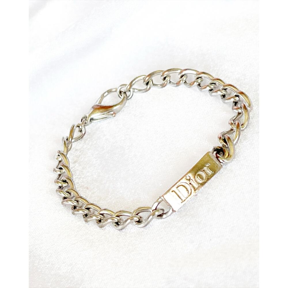 CHRISTIAN DIOR ID Bracelet Vintage SilverPlated Curb Chain Rectangular Dior Logo - Picture 10 of 10